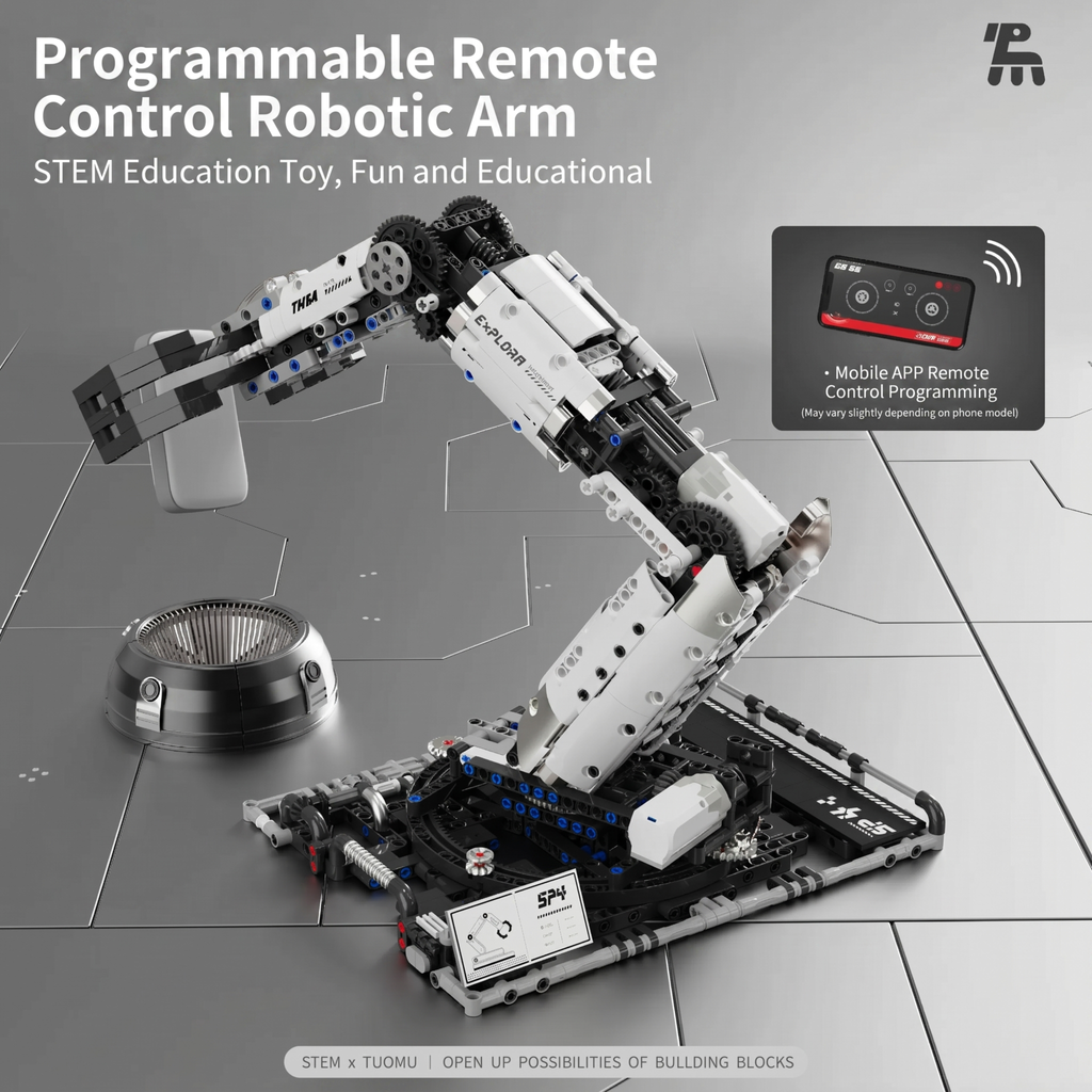 STEM Robotics Kit: TOIMO T2007 Programmable Robot Arm, Lego-compatible Building Blocks with Remote Control & Coding for Kids Ages 8-12+